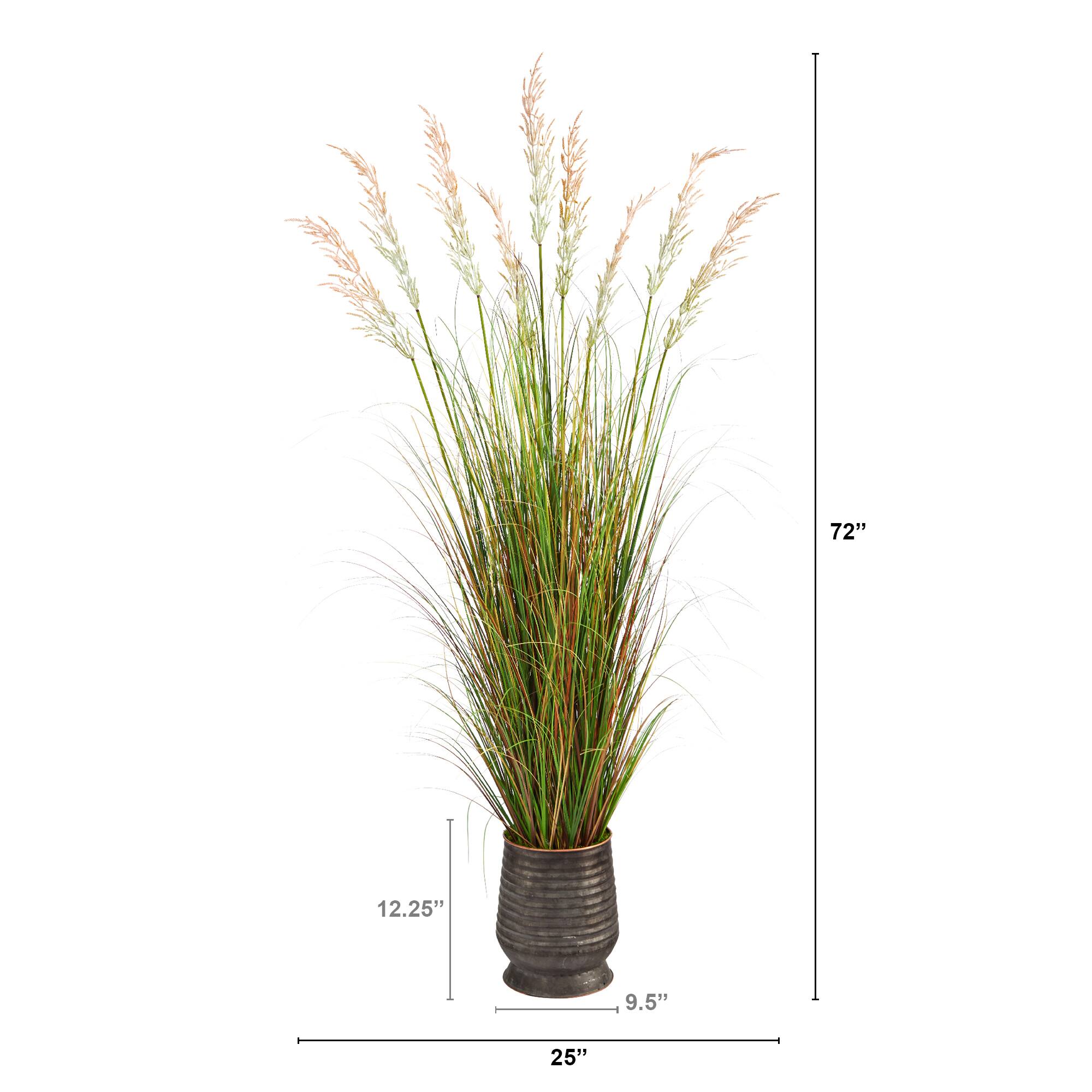 6ft. Grass Plant in Ribbed Metal Planter